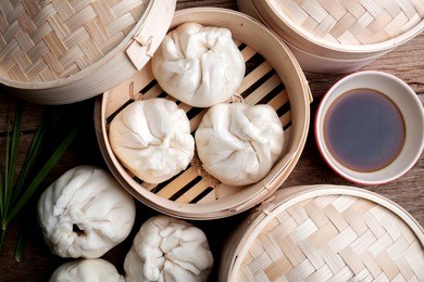 chinese dim sum ,buns in bamboo basket