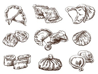 vector sketch of  detailed image with dumplings
