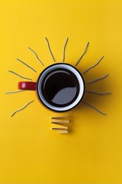 inspiration concept coffee cup light bulb metaphor for good idea