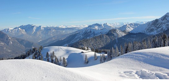 alpine winter landscape, snow covered skiing area upper bavaria