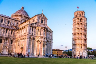 leaning tower in a summer evening in pisa, italy