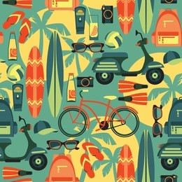 vector modern flat design illustration of active summer holidays. seamless pattern