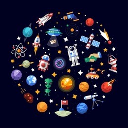 circle vector flat design composition of space icons and infographics elements