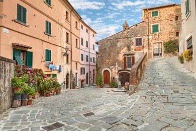 castagneto carducci, leghorn, tuscany, italy: beautiful ancient corner in the old town of the village where he lived the italian poet giosue carducci
