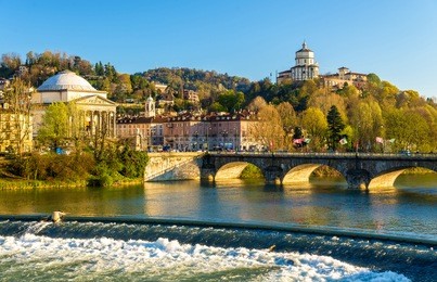 view of turin over the po river - italy