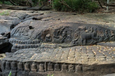 vishnu reclining on kbal spean in summer season,angkor temple area, cambodia