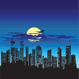 vector city on a background sunset