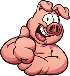 cartoon pig with thumb up. vector clip art illustration with simple gradients. all in a single layer.