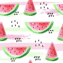 seamless background with watermelon slices. vector illustration. watercolor background.