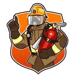 firefighter with the fire extinguisher. cartoon character isolated on white