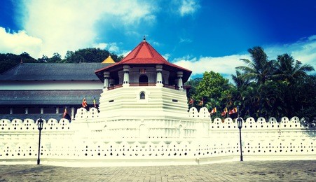 temple of the sacred tooth relic, that is located in the royal palace complex of the former kingdom of kandy, sri lanka, which houses the relic of the tooth of buddha (with instagram effect)