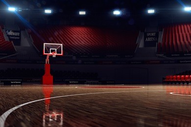 basketball court. sport arena. 3d render background. unfocus in long shot distance