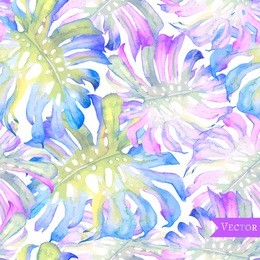 abstract vector watercolor seamless pattern with monstera leaves. abstract tropical background.