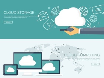 cloud computing illustration,flat style.data storage device,media server.web hosting and cloud technology.data protection,database security.backup,copy,migrate data between cloud storage services.