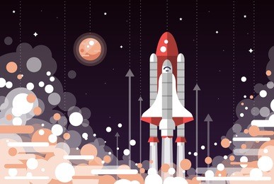 modern vectorflat design illustration of space shuttle launch
