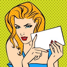 the girl with the letter. girl in vintage style pop art. retro comic book background