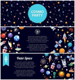 set of vector flat design flyer sof space icons and infographics elements