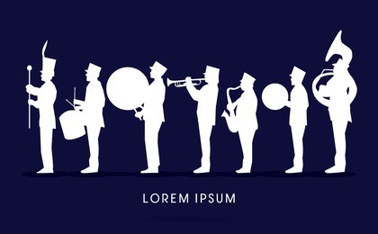 silhouette marching band, parade, graphic vector.