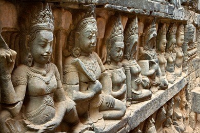 the terrace of the leper king is located in the northwest corner of the royal square of angkor thom, which is part of the ankgor wat complex in northern cambodia