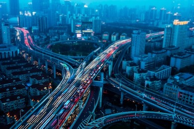 aerial view the overpass at night, shanghai china.