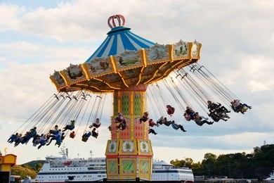 carousel in the amusement park of grona lund, stockholm, sweden