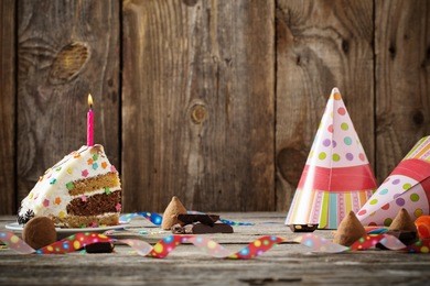 birthday cake on wooden background