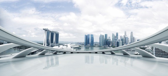 empty floor and modern cityscape