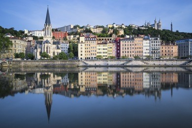 beautiful view of saone river in lyon, france