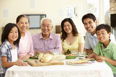 asian family sharing meal at home