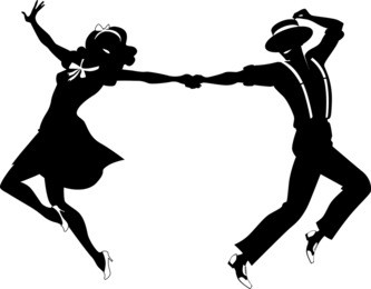 black vector silhouette of a couple dancing swing or tap dance, no white objects, eps 8