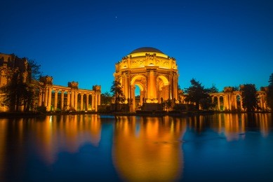 palace of fine arts museum at night in san francisco, california, usa