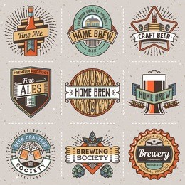 color retro design insignias line art logotypes home brewery set 2. vector high quality vintage elements. cardboard texture.