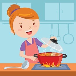 mother cooking. vector illustration of a woman cooking in the kitchen.