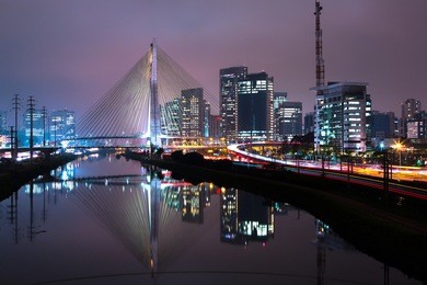 sao paulo night estaiada and pinheiros river - brazil - latin america