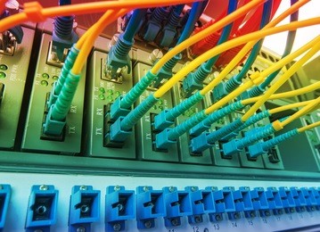 fiber optic cables. data network hardware concept.
