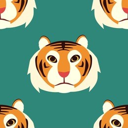 flat tiger head seamless pattern