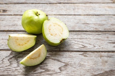 guava fruit cut on wooden