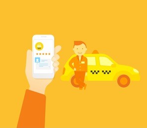 flat illustration concept process of booking taxi via mobile app