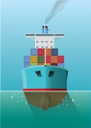 container ship in the sea. front view. flat style vector illustration.