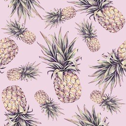 pineapple on a pink background. watercolor colourful illustration. tropical fruit. seamless pattern. summer print