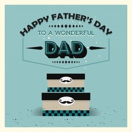 happy father's day vintage card - gift boxes with mustache tags in retro flat design