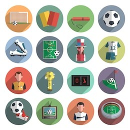 soccer sport flat round icons set with corner ball and scoreboard abstract shadow isolated vector isolated illustration