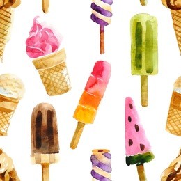watercolor ice cream seamless pattern