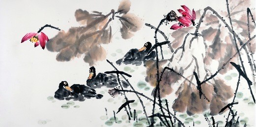 abstract lotus-traditional chinese painting.
