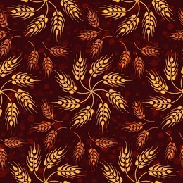 seamless vintage pattern with flowers from yellow wheat. brown agricultural wallpaper about harvest and grain against background with paint splashes