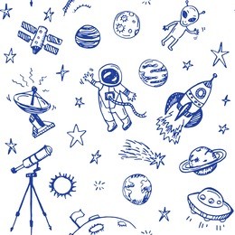 hand drawn space doodle seamless background.
