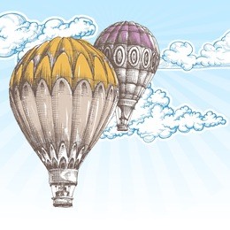 hot air balloons in the blue sky retro background