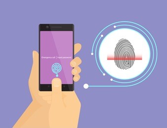 illustration of digital fingerprint identification on smartphone.