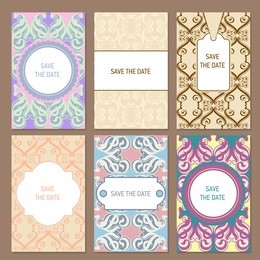 set of vector card templates for save the date and any cards, invitations.