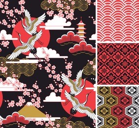 japanese pattern set. seamless vector ornaments with traditional motives.
